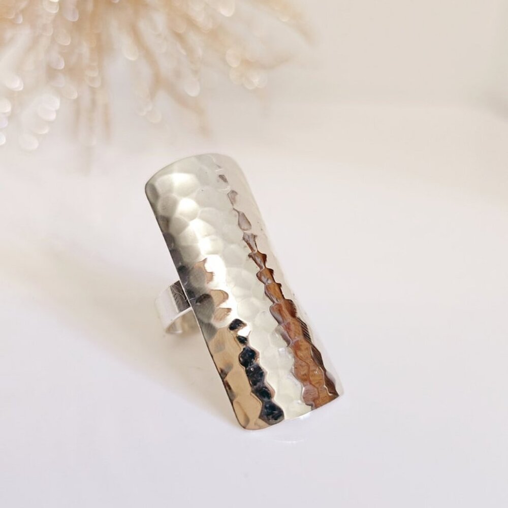 Sterling Silver Ring Hammered Shield Ring, Shield Silver Ring, Women Statement